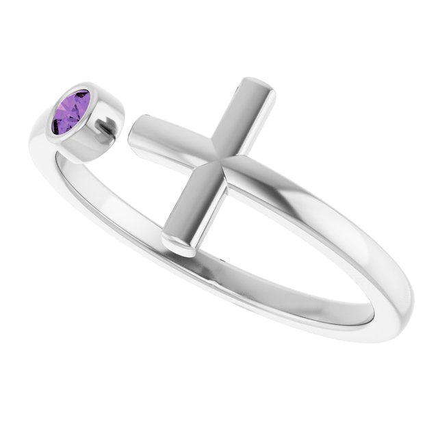 Round Amethyst Crosses Ring in Gold and Platinum