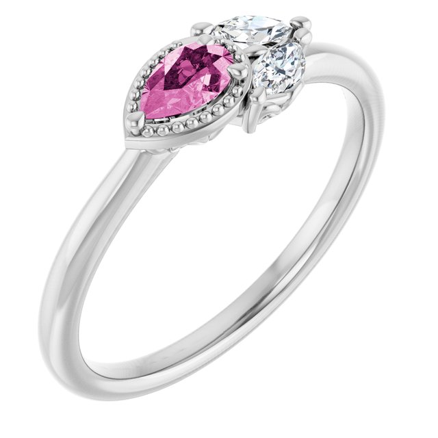 Pear Pink Sapphire & Diamond Accented Ring in Gold and Platinum