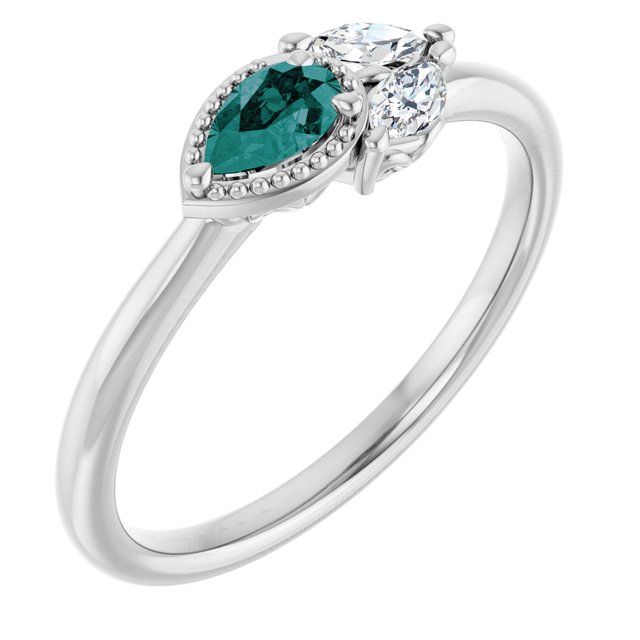 Pear Lab-Grown Alexandrite & Diamond Ring in Gold and Platinum