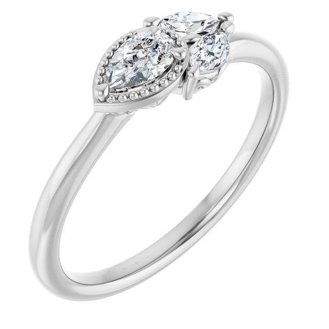 Pear White Sapphire & Diamond Accented Ring in White Gold