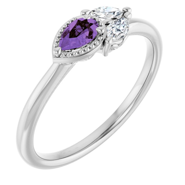 Pear Amethyst & Diamond Accented Ring in Gold and Platinum