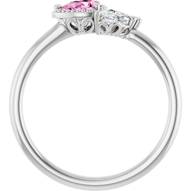 Pear Pink Sapphire & Diamond Accented Ring in Gold and Platinum