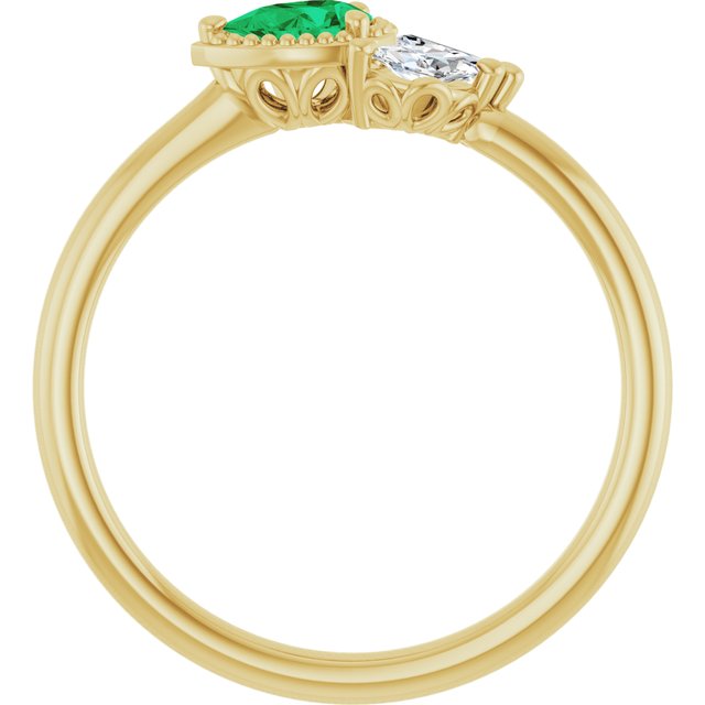 Pear Emerald & Diamond Accented Ring in Gold and Platinum