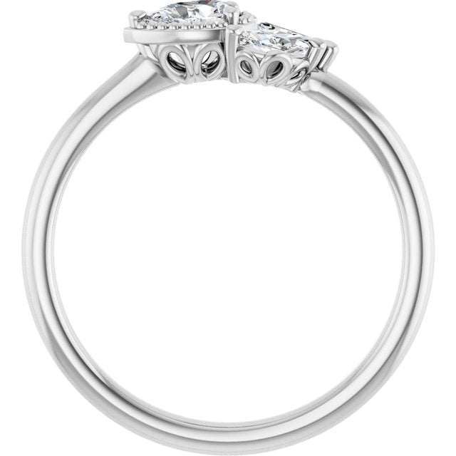 Pear White Sapphire & Diamond Accented Ring in White Gold