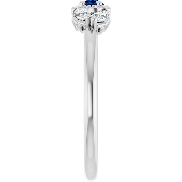Pear Lab-Grown Blue Sapphire & Diamond Accented Ring in White Gold