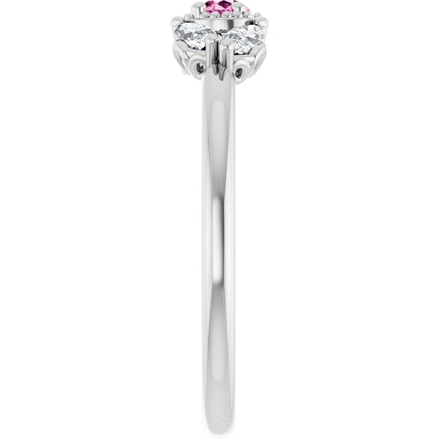 Pear Pink Sapphire & Diamond Accented Ring in Gold and Platinum