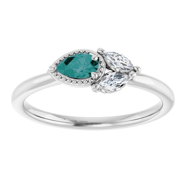 Pear Lab-Grown Alexandrite & Diamond Ring in Gold and Platinum