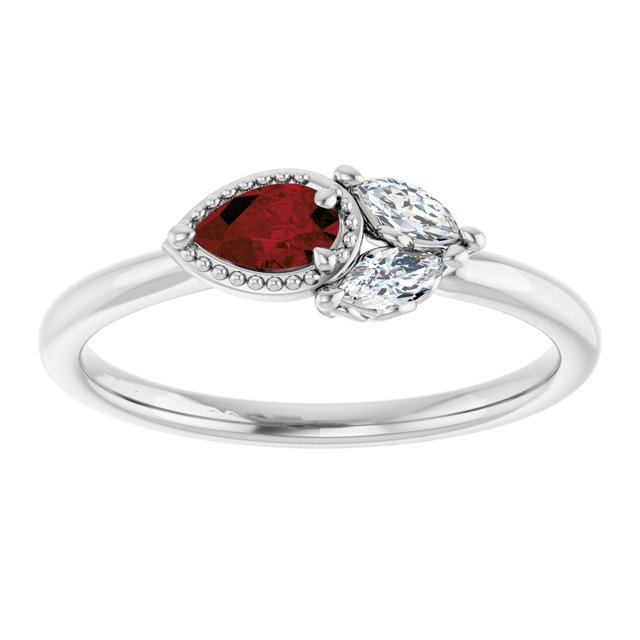 Pear Mozambique Garnet & Diamond Accented Ring in Gold and Platinum