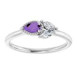 Pear Amethyst & Diamond Accented Ring in Gold and Platinum