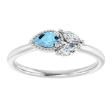 Pear Aquamarine & Diamond Accented Ring in Gold and Platinum