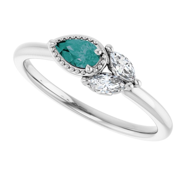 Pear Lab-Grown Alexandrite & Diamond Ring in Gold and Platinum
