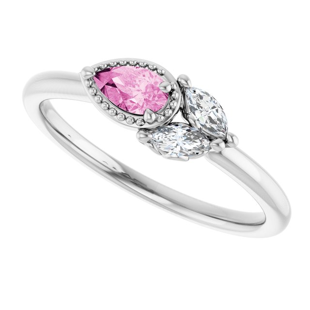 Pear Pink Sapphire & Diamond Accented Ring in Gold and Platinum