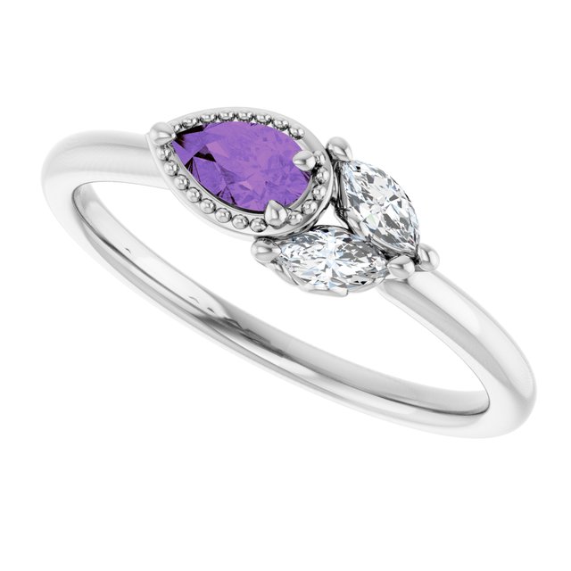 Pear Amethyst & Diamond Accented Ring in Gold and Platinum