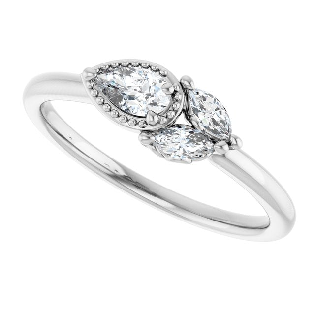 Pear White Sapphire & Diamond Accented Ring in White Gold