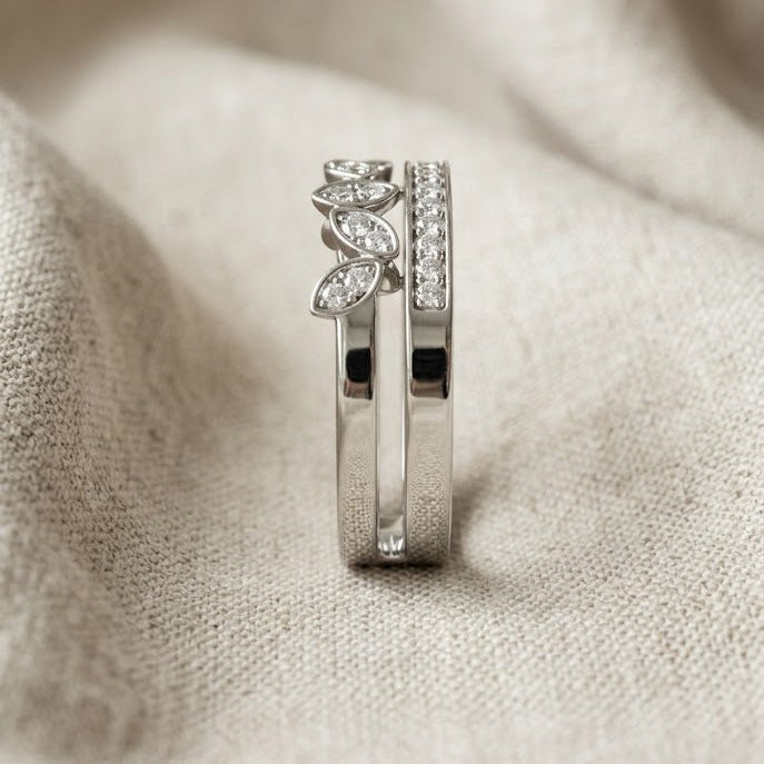 Double Band Stacking Ring with 0.25ct Lab Diamond in 925 Silver