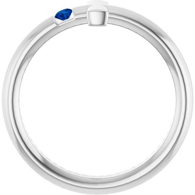 Round Blue Sapphire Crosses Ring in White Gold