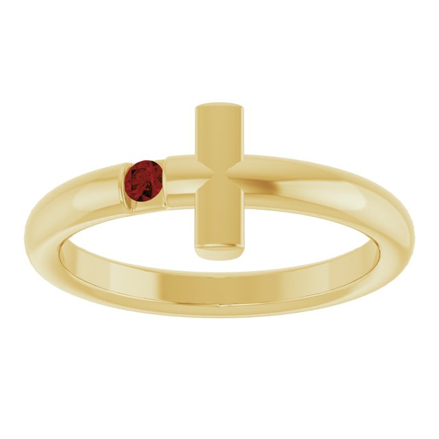 Round Mozambique Garnet Crosses Ring in Yellow Gold