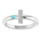 Round Blue Zircon Crosses Ring in Platinum