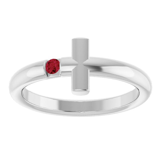 Round Ruby Crosses Ring in White Gold