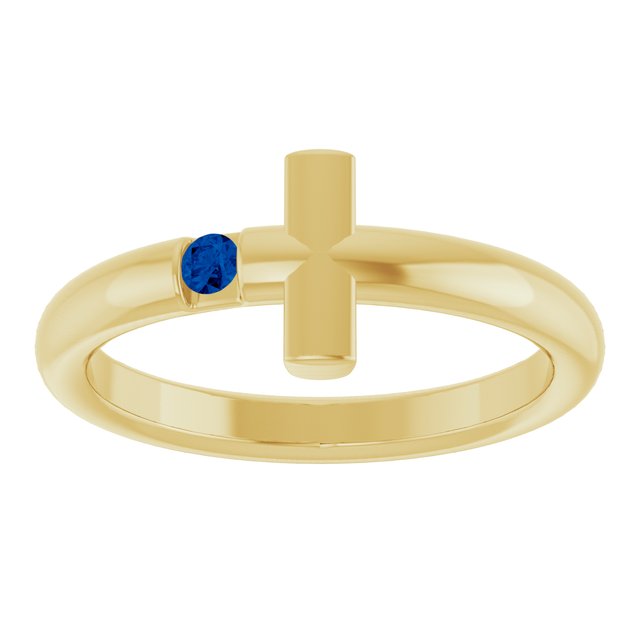 Round Blue Sapphire Crosses Ring in Yellow Gold