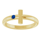 Round Blue Sapphire Crosses Ring in Yellow Gold