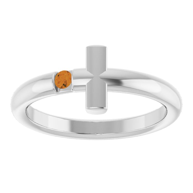 Round Citrine Crosses Ring in White Gold