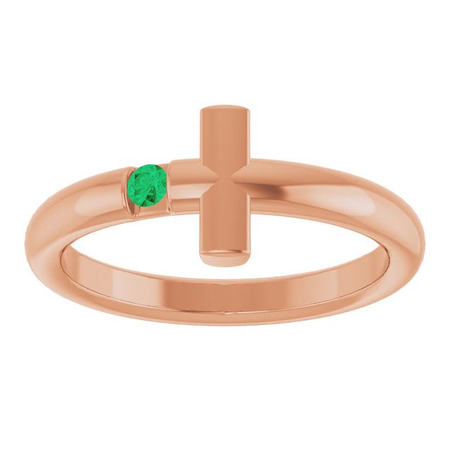 Round Emerald Crosses Ring in Rose Gold