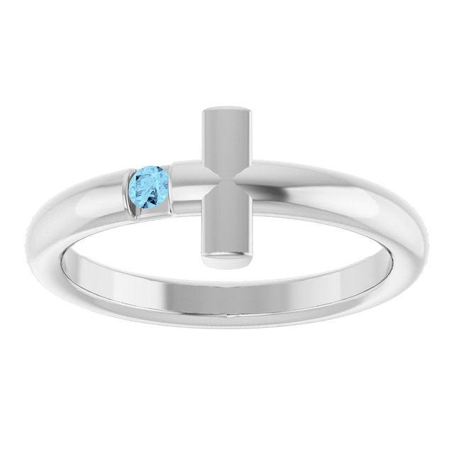 Round Aquamarine Crosses Ring in White Gold