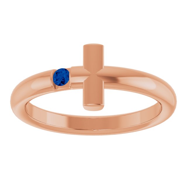 Round Blue Sapphire Crosses Ring in Rose Gold