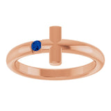 Round Blue Sapphire Crosses Ring in Rose Gold