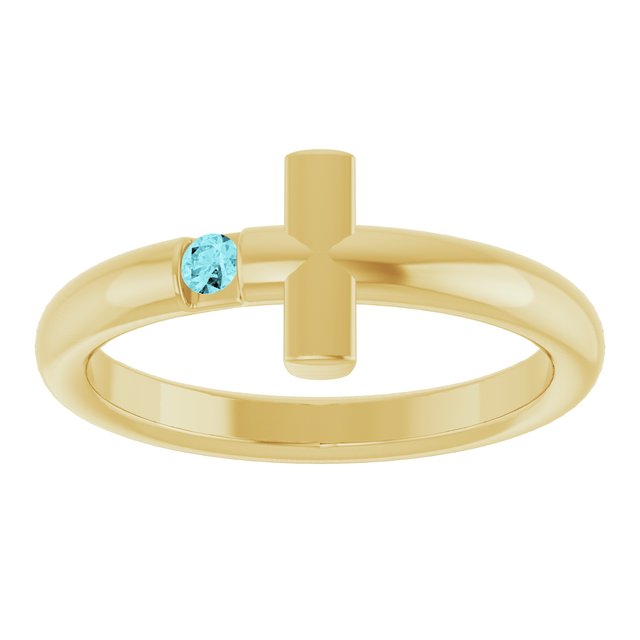 Round Blue Zircon Crosses Ring in Yellow Gold