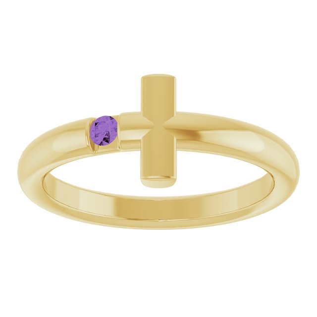 Round Amethyst Crosses Ring in Yellow Gold