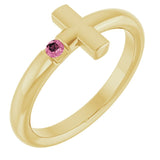 Round Pink Tourmaline Crosses Ring in Yellow Gold