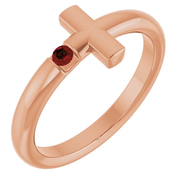 Round Mozambique Garnet Crosses Ring in Rose Gold