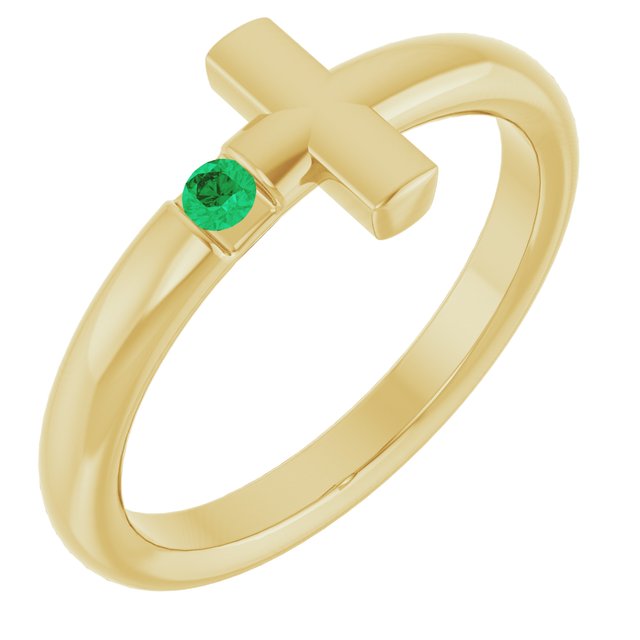 Round Emerald Crosses Ring in Yellow Gold