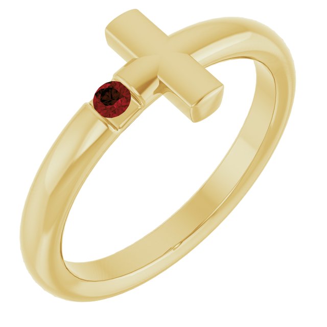 Round Mozambique Garnet Crosses Ring in Yellow Gold