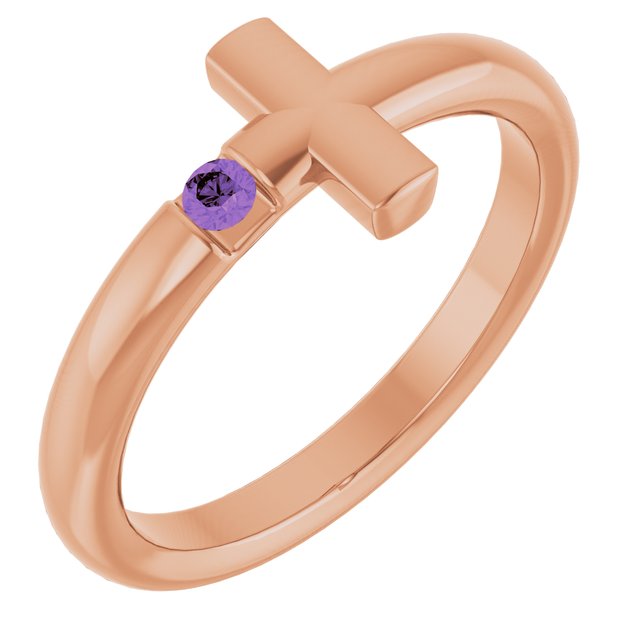 Round Amethyst Crosses Ring in Rose Gold