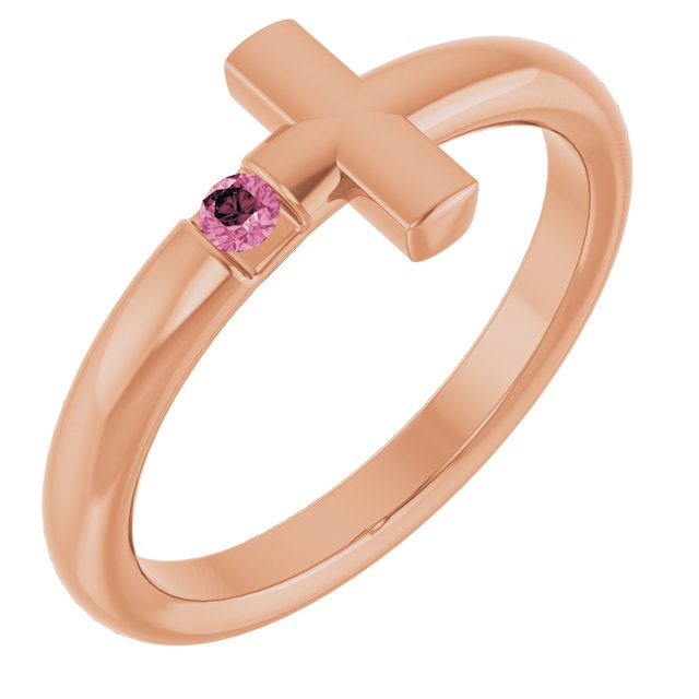Round Pink Tourmaline Crosses Ring in Rose Gold