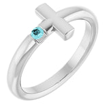 Round Blue Zircon Crosses Ring in White Gold