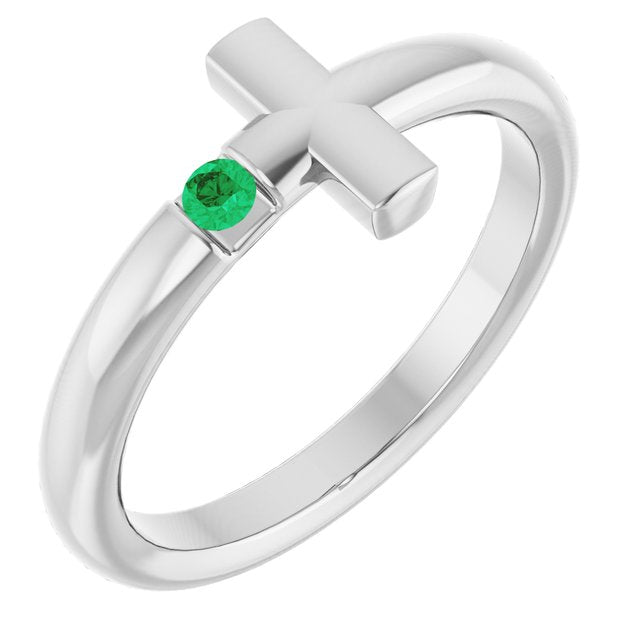 Round Emerald Crosses Ring in Platinum