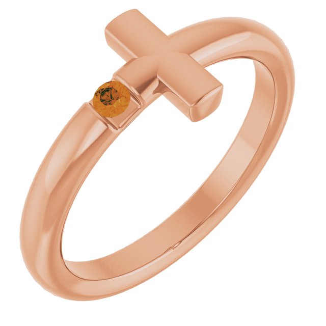 Round Citrine Crosses Ring in Rose Gold