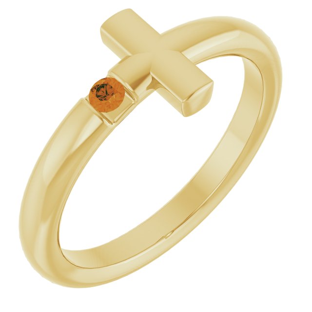Round Citrine Crosses Ring in Yellow Gold