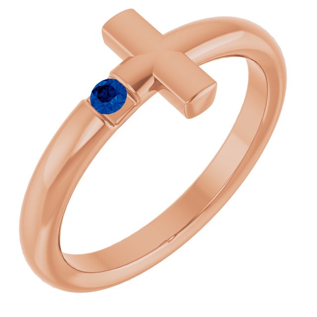 Round Blue Sapphire Crosses Ring in Rose Gold