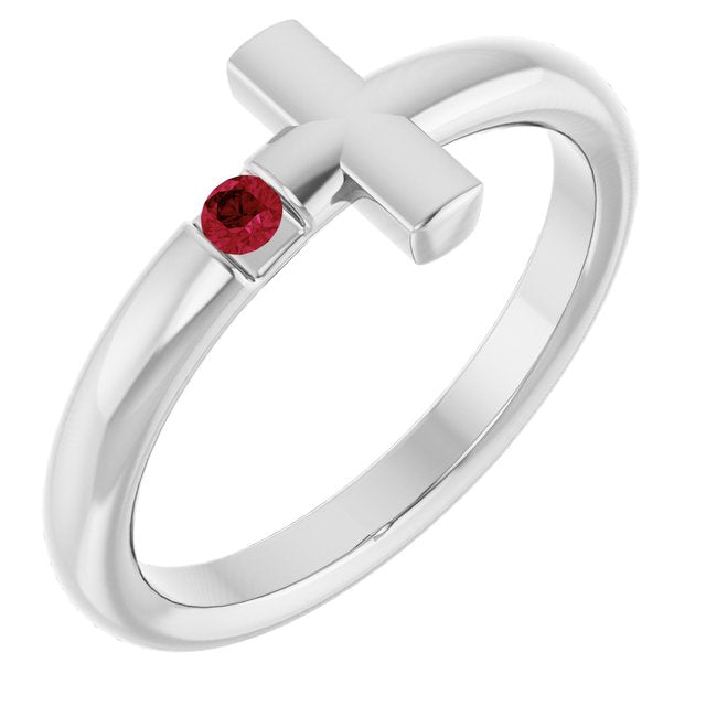 Round Ruby Crosses Ring in White Gold