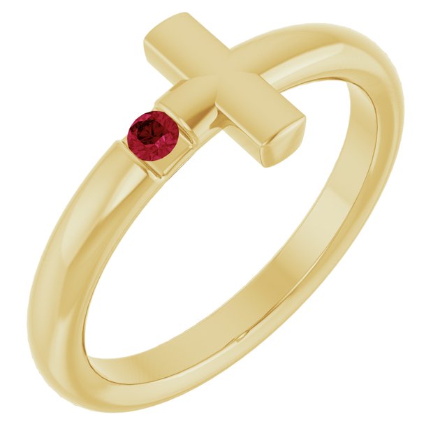 Round Ruby Crosses Ring in Yellow Gold
