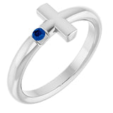 Round Blue Sapphire Crosses Ring in Platinum