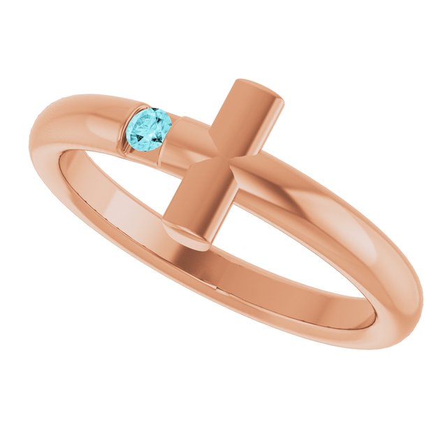 Round Blue Zircon Crosses Ring in Rose Gold