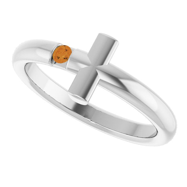 Round Citrine Crosses Ring in White Gold
