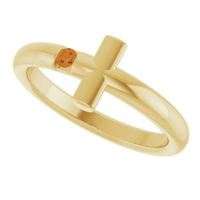 Round Citrine Crosses Ring in Yellow Gold