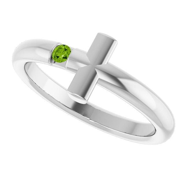 Round Peridot Crosses Ring in White Gold